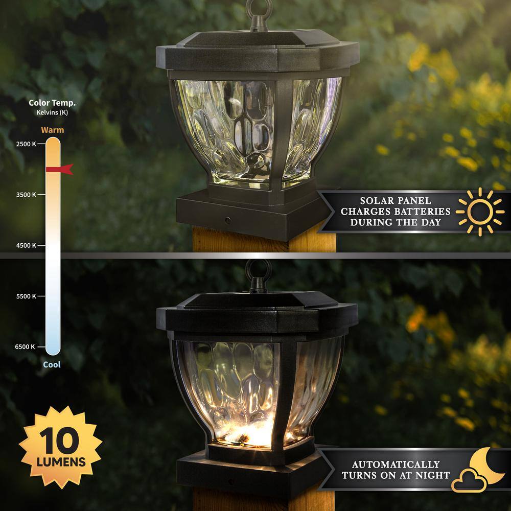 CLASSY CAPS Manchester 4 in. x 4 in. Dark Bronze ABS Plastic Outdoor LED Solar Post Cap (2-Pack)