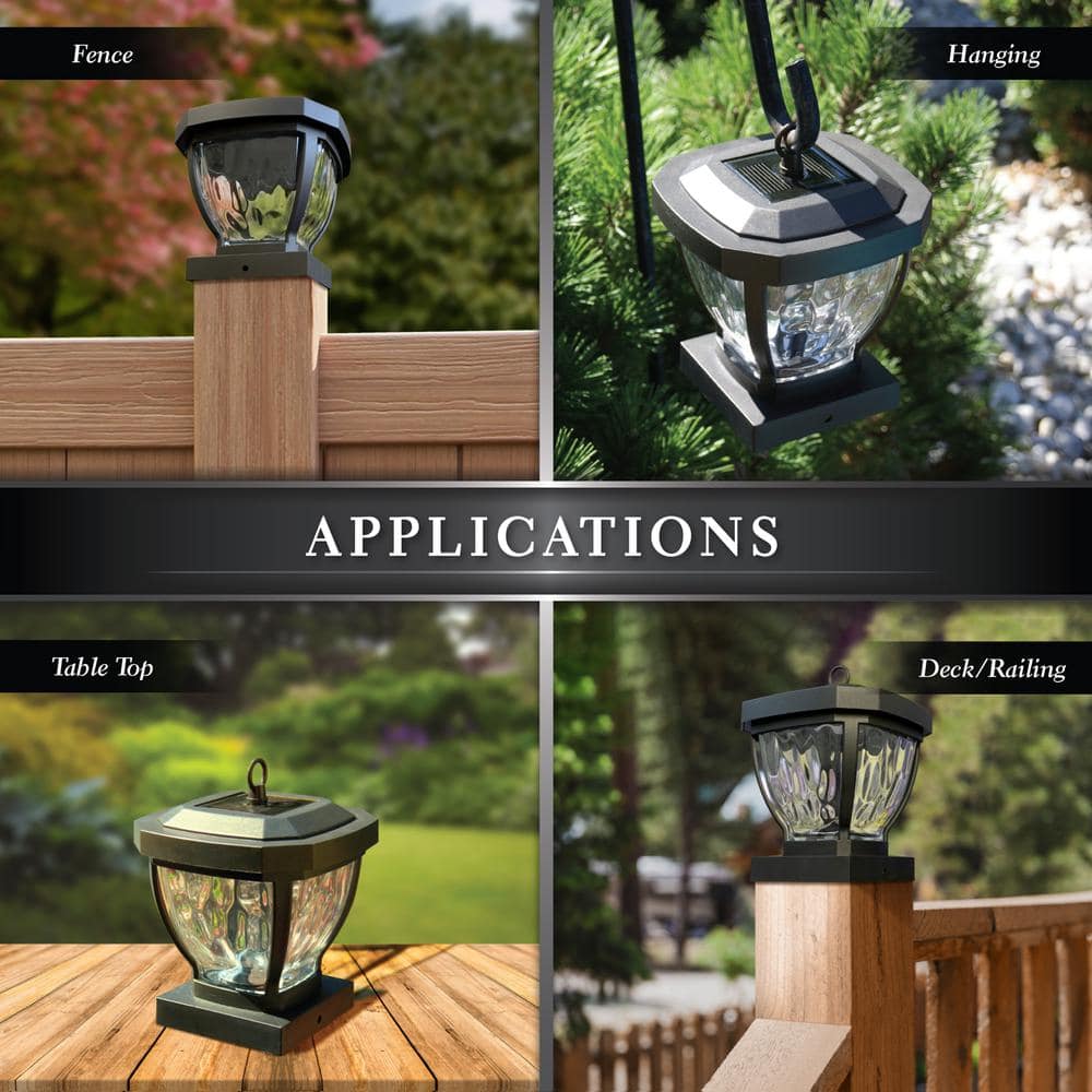 CLASSY CAPS Manchester 4 in. x 4 in. Dark Bronze ABS Plastic Outdoor LED Solar Post Cap (2-Pack)