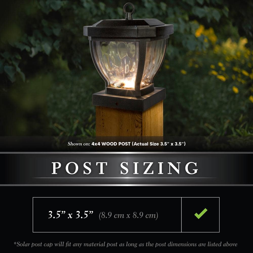 CLASSY CAPS Manchester 4 in. x 4 in. Dark Bronze ABS Plastic Outdoor LED Solar Post Cap (2-Pack)