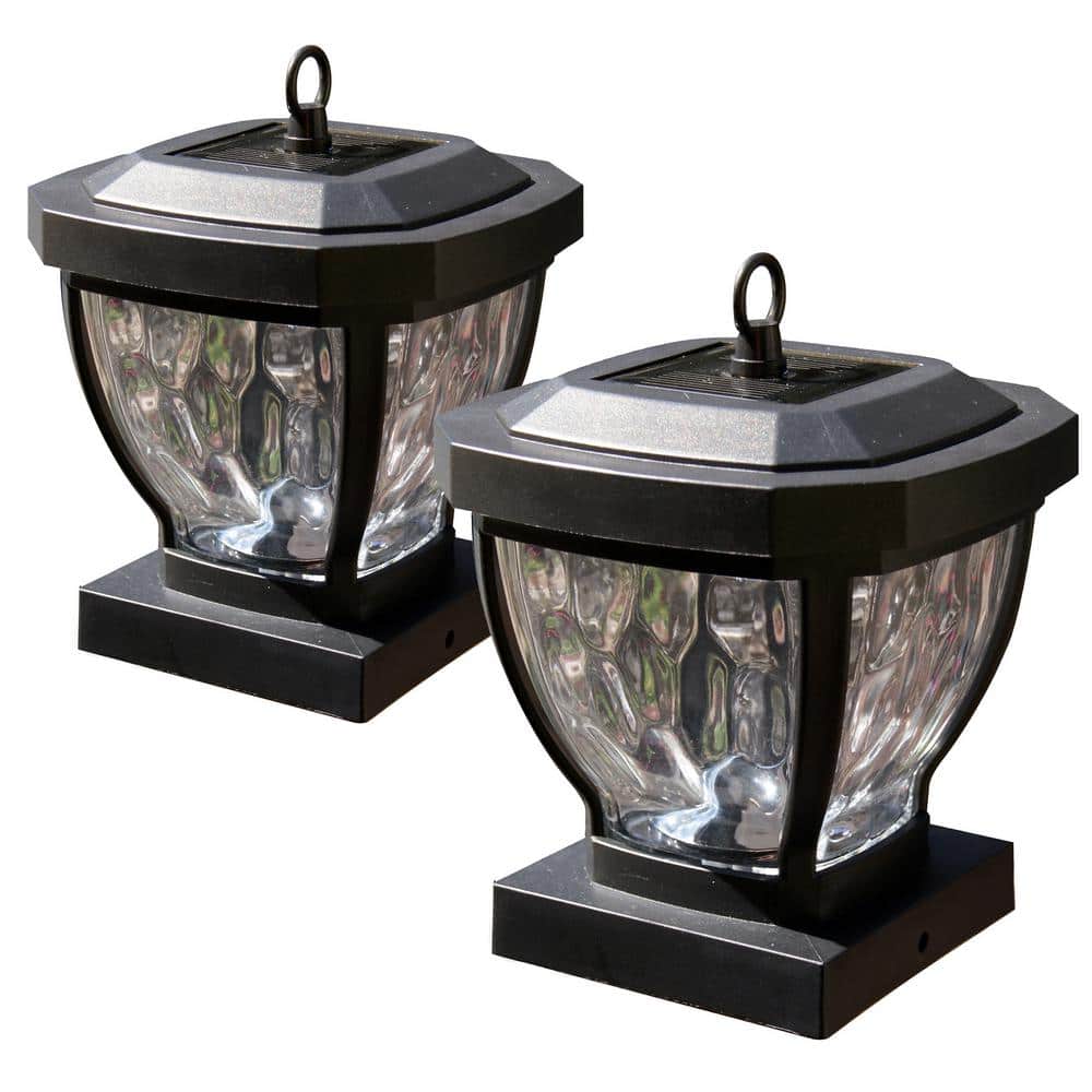 CLASSY CAPS Manchester 4 in. x 4 in. Dark Bronze ABS Plastic Outdoor LED Solar Post Cap (2-Pack)