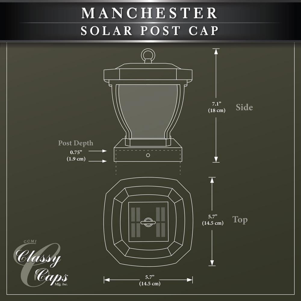 CLASSY CAPS Manchester 4 in. x 4 in. Dark Bronze ABS Plastic Outdoor LED Solar Post Cap (2-Pack)