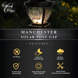 CLASSY CAPS Manchester 4 in. x 4 in. Dark Bronze ABS Plastic Outdoor LED Solar Post Cap (2-Pack)