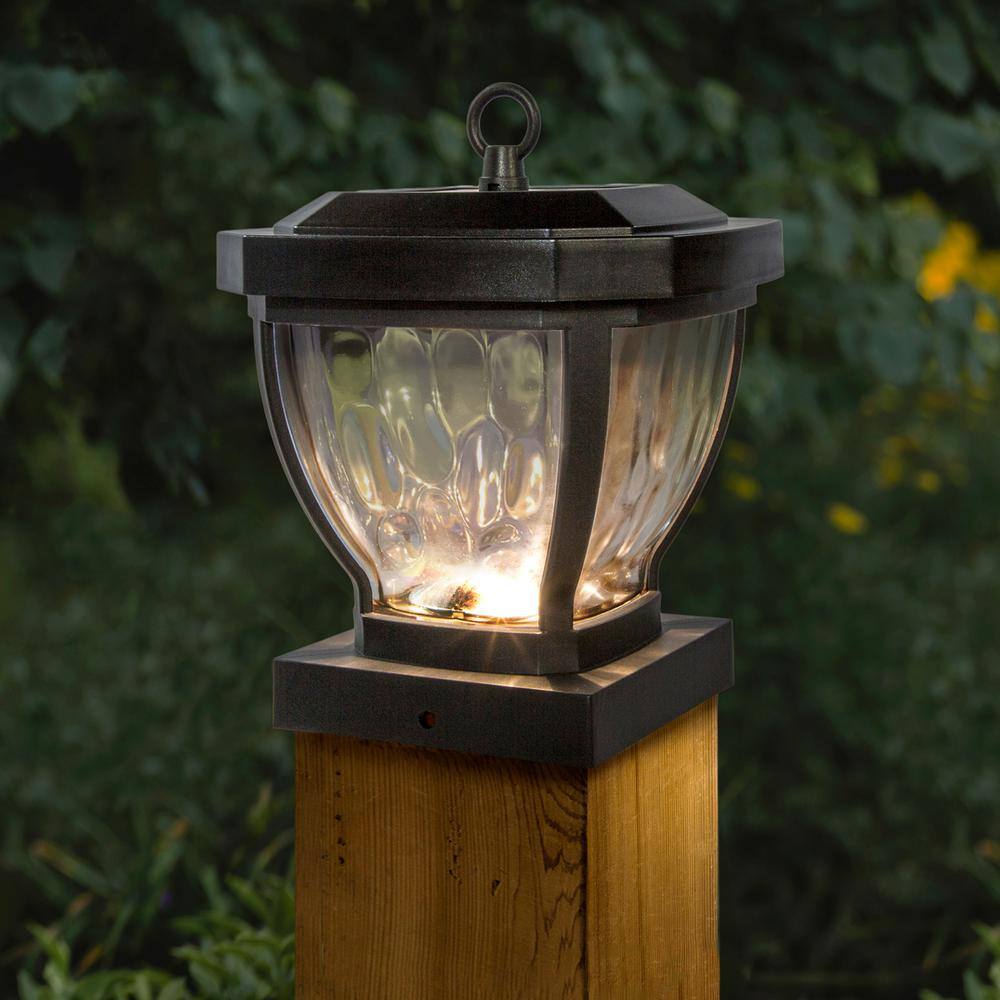 CLASSY CAPS Manchester 4 in. x 4 in. Dark Bronze ABS Plastic Outdoor LED Solar Post Cap (2-Pack)