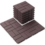 Afoxsos 12 ft. x 12 ft. Plastic Interlocking Deck Tiles Waterproof in Dark Brown (9 Per Pack)