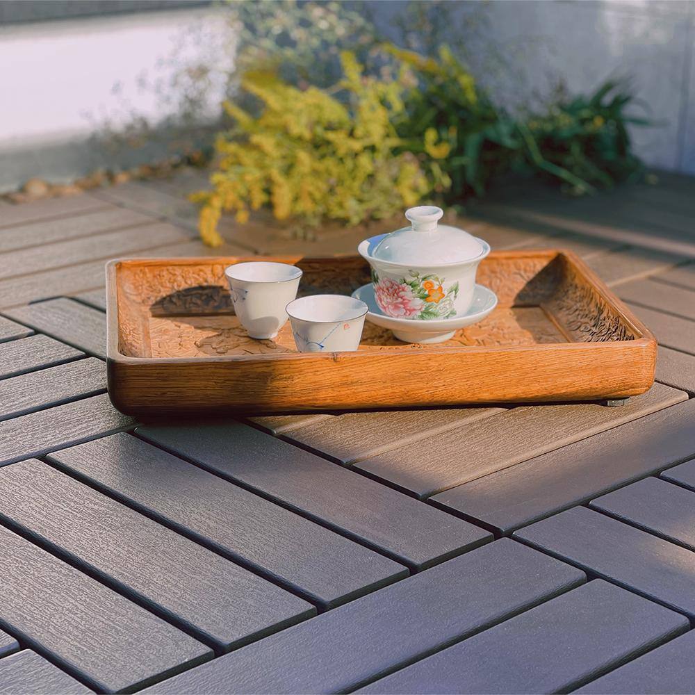 0.98 ft. W x 0.98 ft. L Plastic Interlocking Deck Tiles Square Waterproof Outdoor Floor Use in Dark Brown (44-Pack)