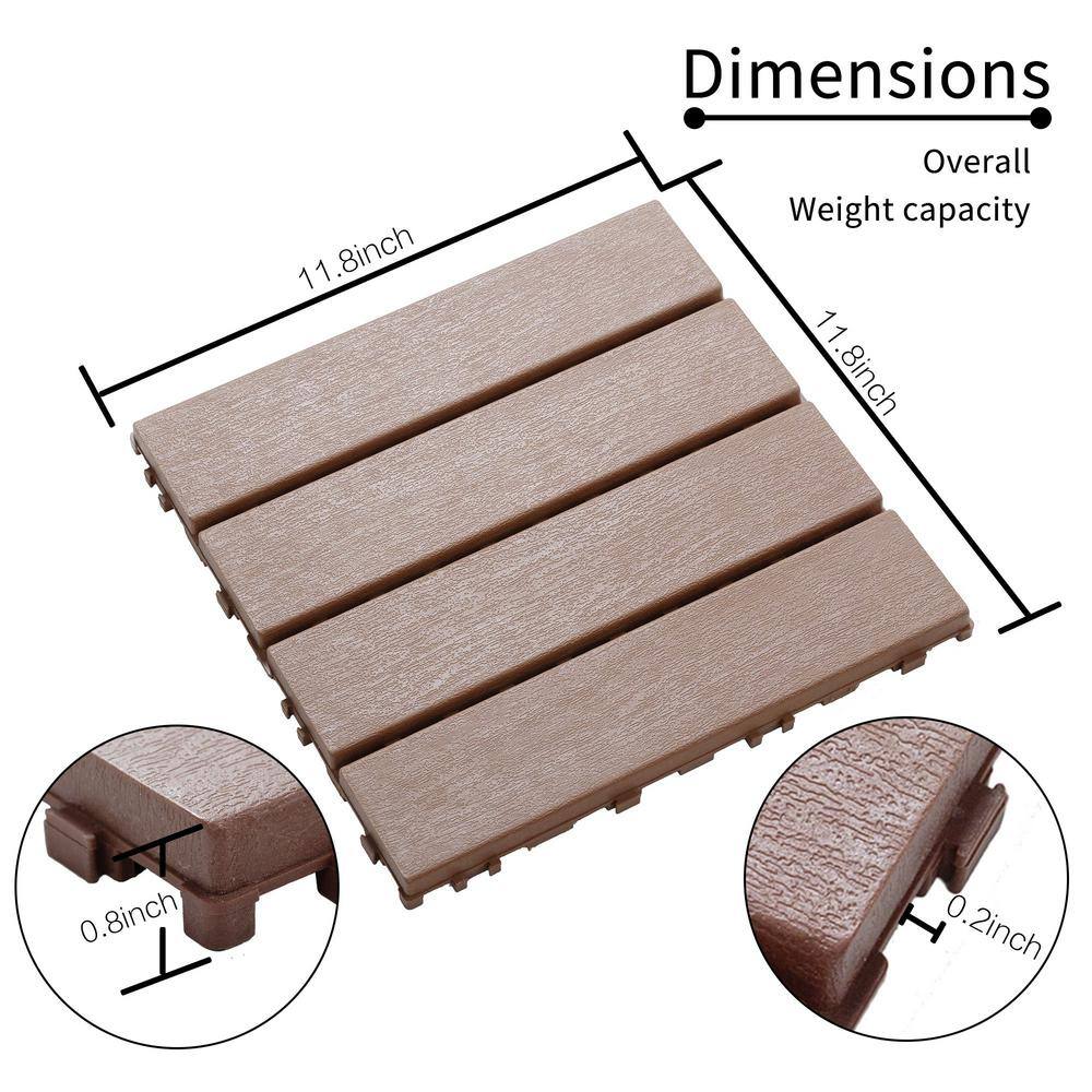 1 ft. x 1 ft. Plastic Deck Tile in Dark Brown for Outdoor Porch Poolside Balcony Backyard (44 Per Box)