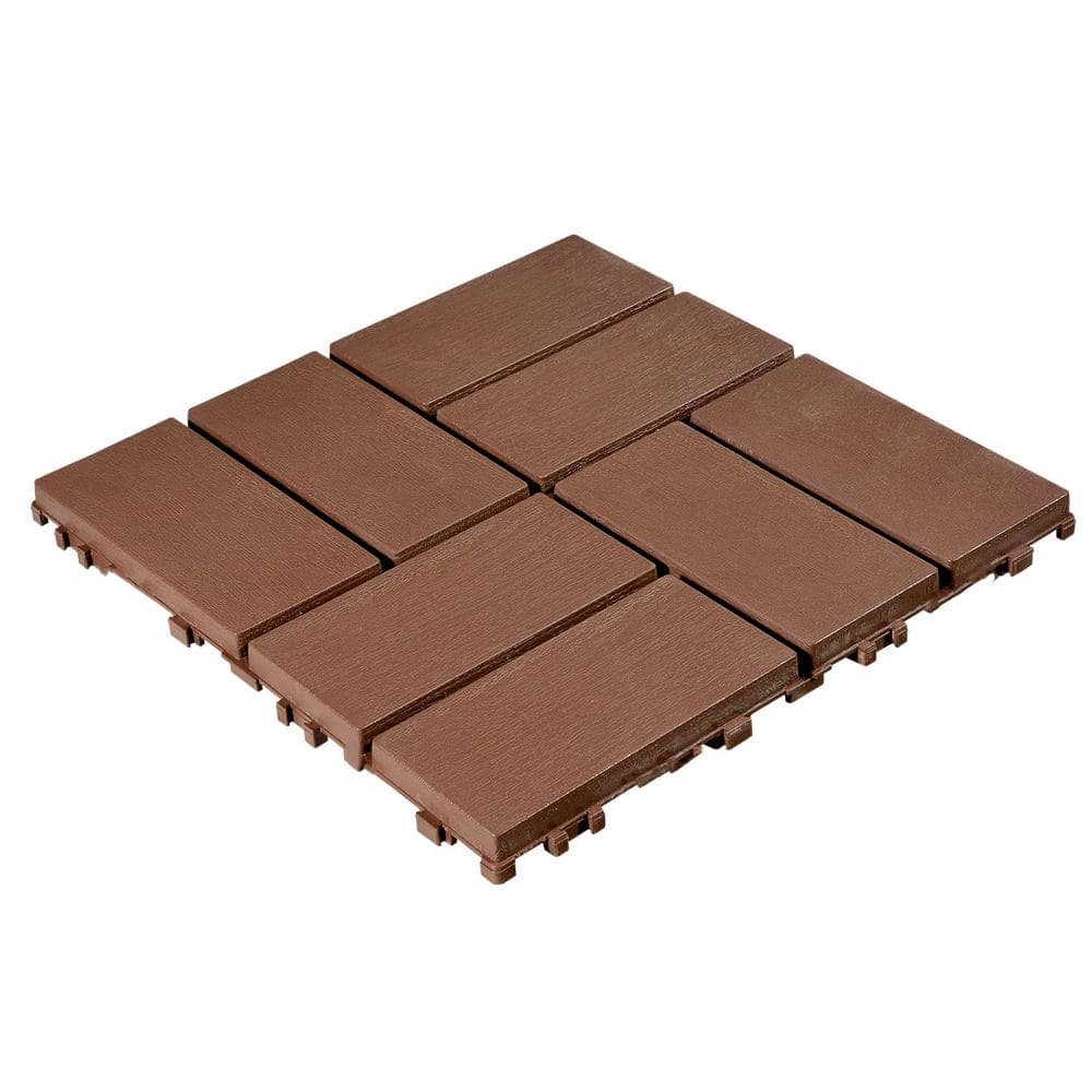 1 ft. x 1 ft. Plastic Deck Tile in Dark Brown for Outdoor Porch Poolside Balcony Backyard (44 Per Box)