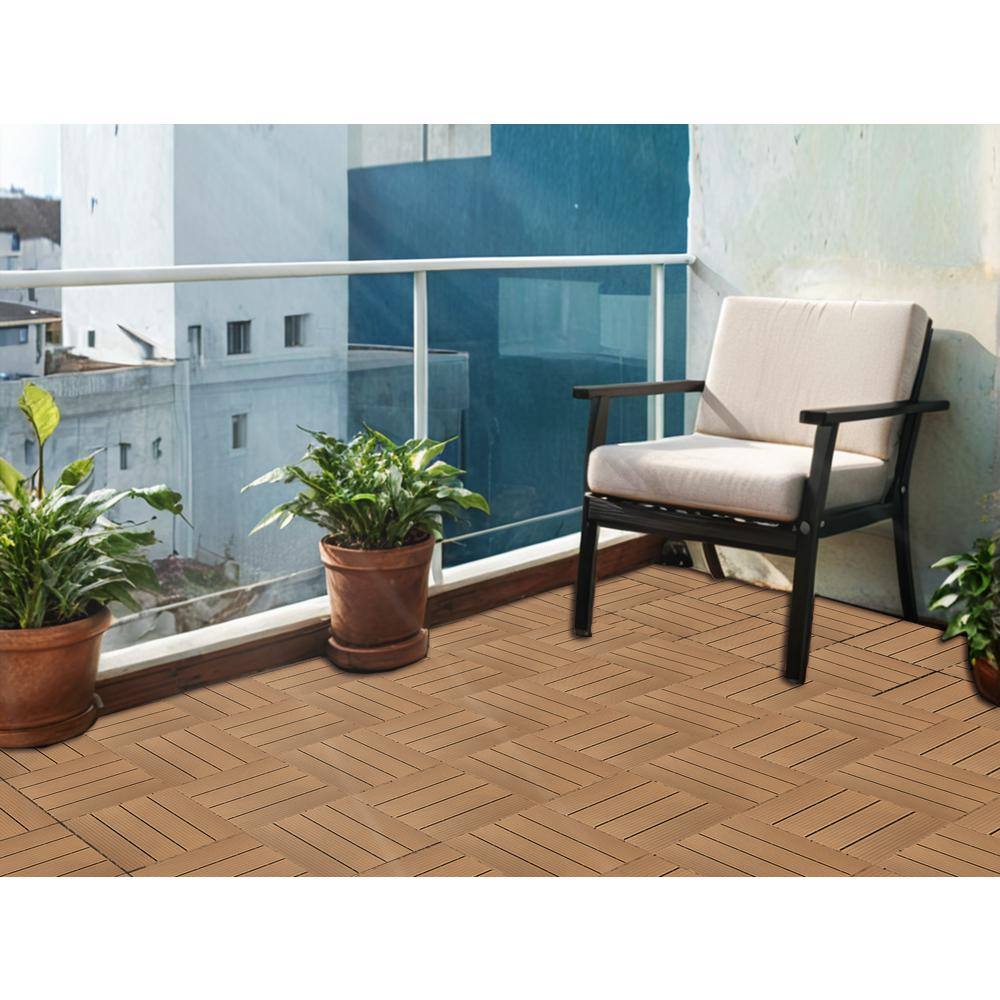 1 ft. x 1 ft. Plastic Composite Deck Tile in Brown, Resist Rust, Water, Easy to DIY and Maintain(35 per Case)