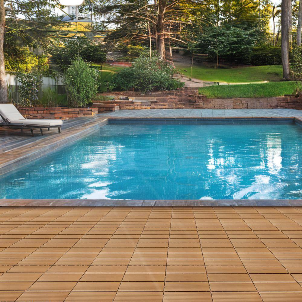 1 ft. x 1 ft. Plastic Composite Deck Tile in Brown, Resist Rust, Water, Easy to DIY and Maintain(35 per Case)