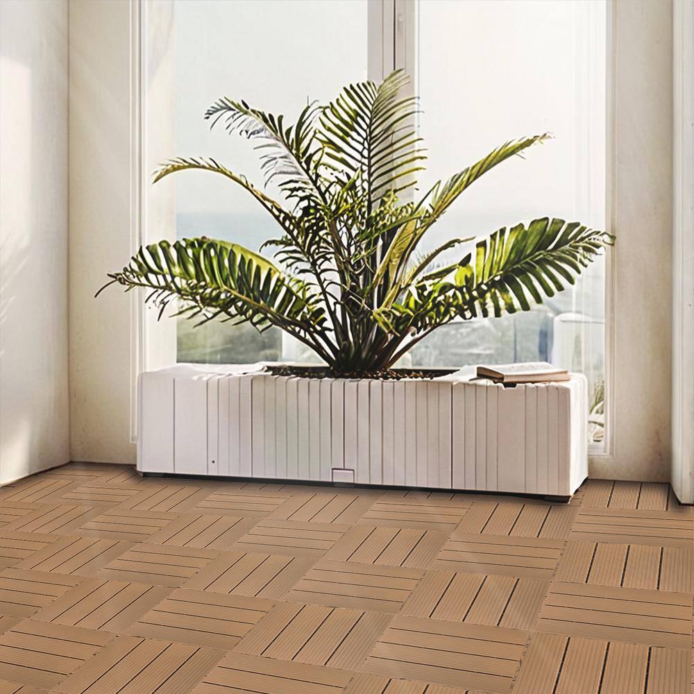 1 ft. x 1 ft. Plastic Composite Deck Tile in Brown, Resist Rust, Water, Easy to DIY and Maintain(35 per Case)