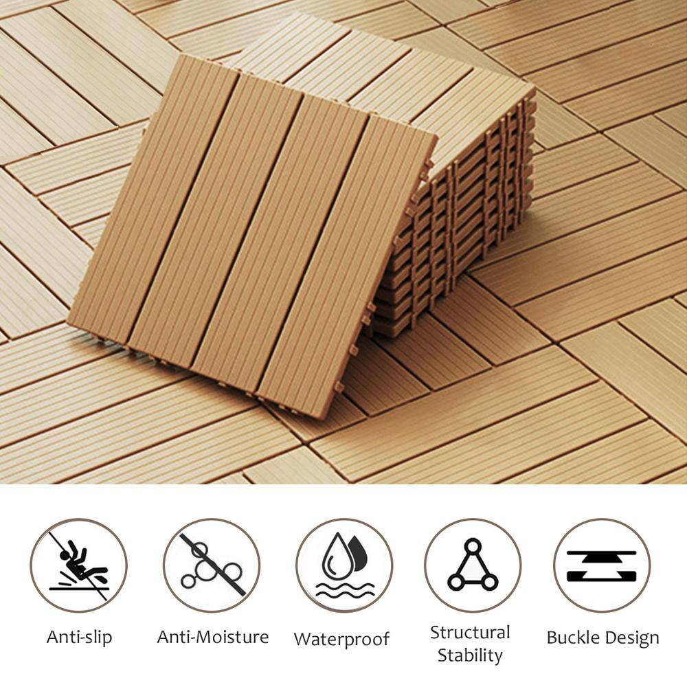 1 ft. x 1 ft. Plastic Composite Deck Tile in Brown, Resist Rust, Water, Easy to DIY and Maintain(35 per Case)