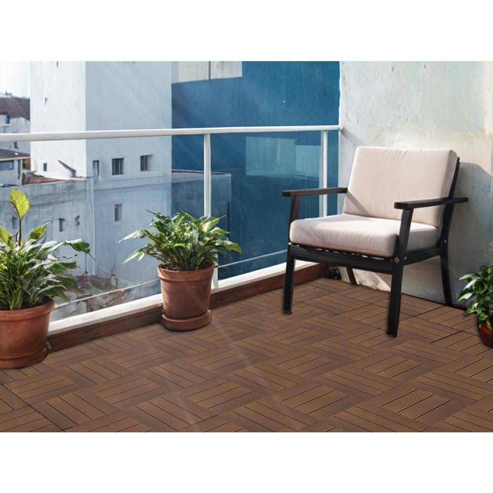 1 ft. x 1 ft. Plastic Composite Deck Tile in Dark Brown, Resist Rust, Water, Easy to DIY and Maintain(35 per Case)