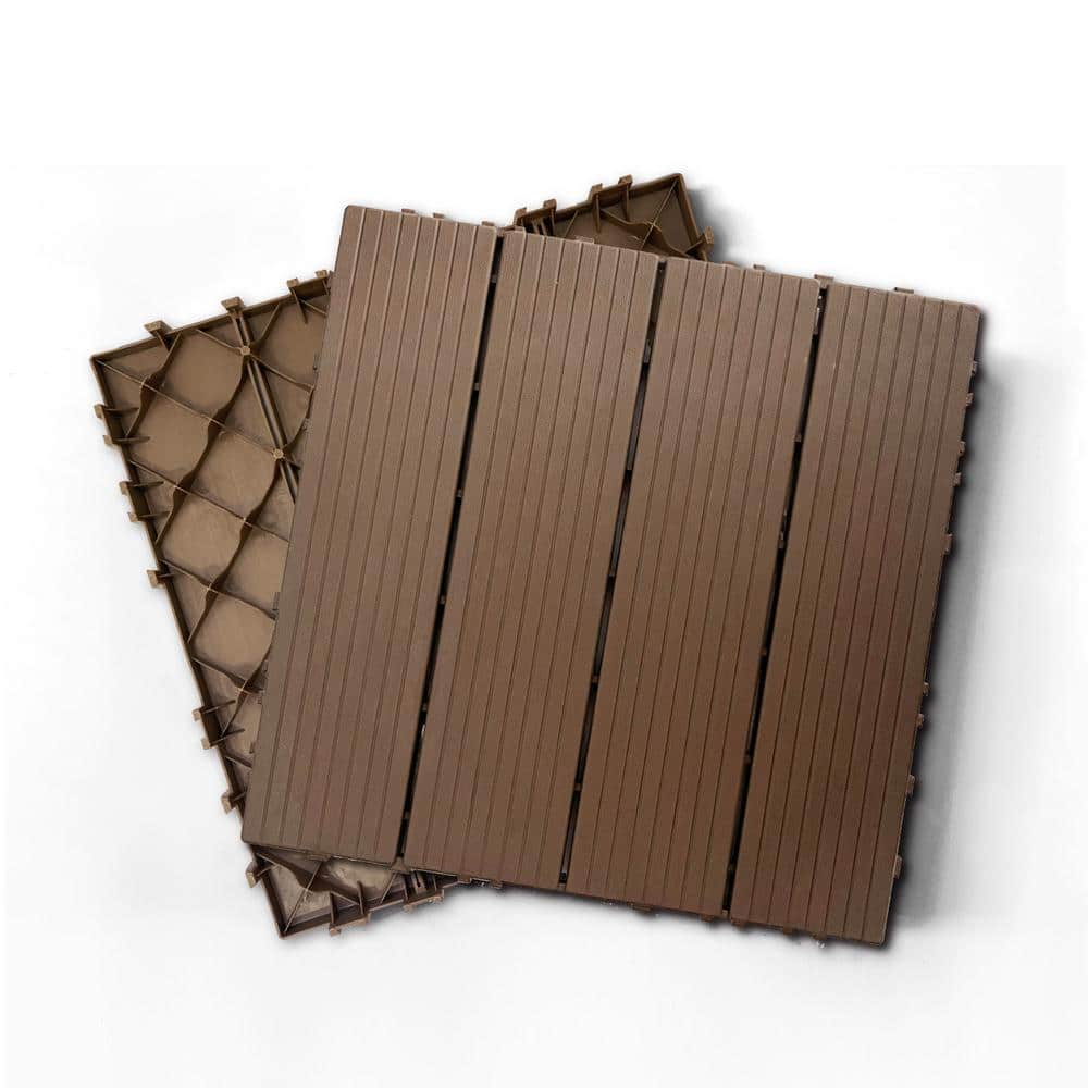 1 ft. x 1 ft. Plastic Composite Deck Tile in Dark Brown, Resist Rust, Water, Easy to DIY and Maintain(35 per Case)