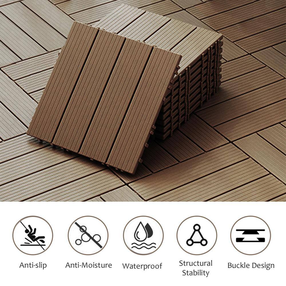 1 ft. x 1 ft. Plastic Composite Deck Tile in Dark Brown, Resist Rust, Water, Easy to DIY and Maintain(35 per Case)