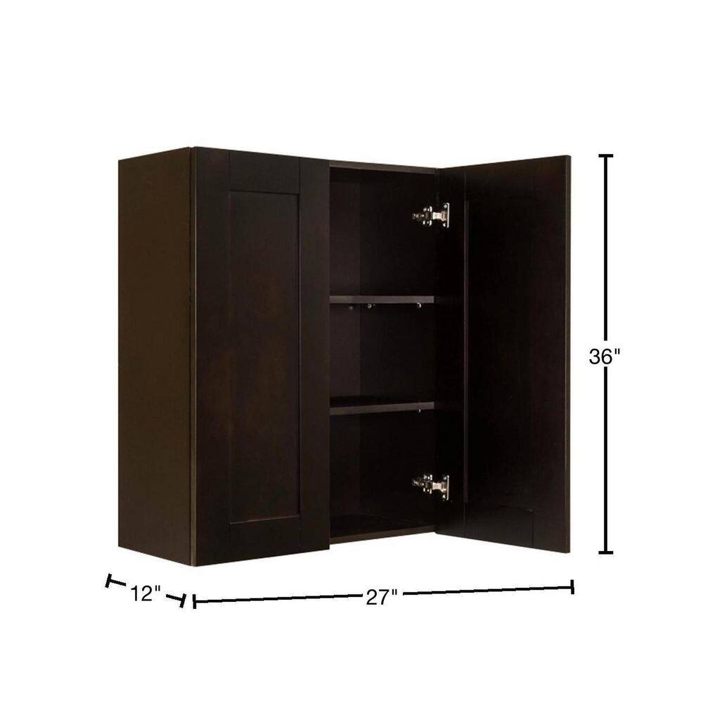 LIFEART CABINETRY Anchester Assembled 27 in. x 36 in. x 12 in. Wall Cabinet with 2 Doors 2 Shelves in Dark Espresso