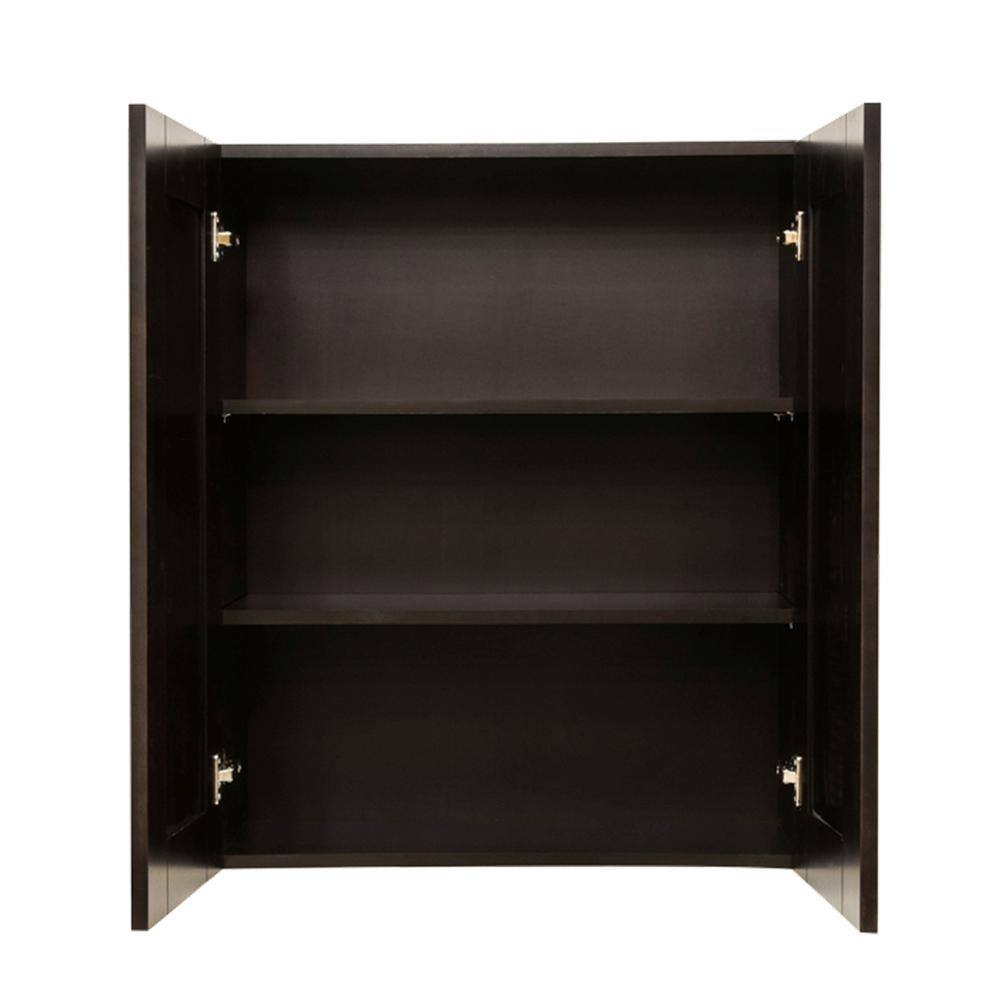 LIFEART CABINETRY Anchester Assembled 27 in. x 36 in. x 12 in. Wall Cabinet with 2 Doors 2 Shelves in Dark Espresso