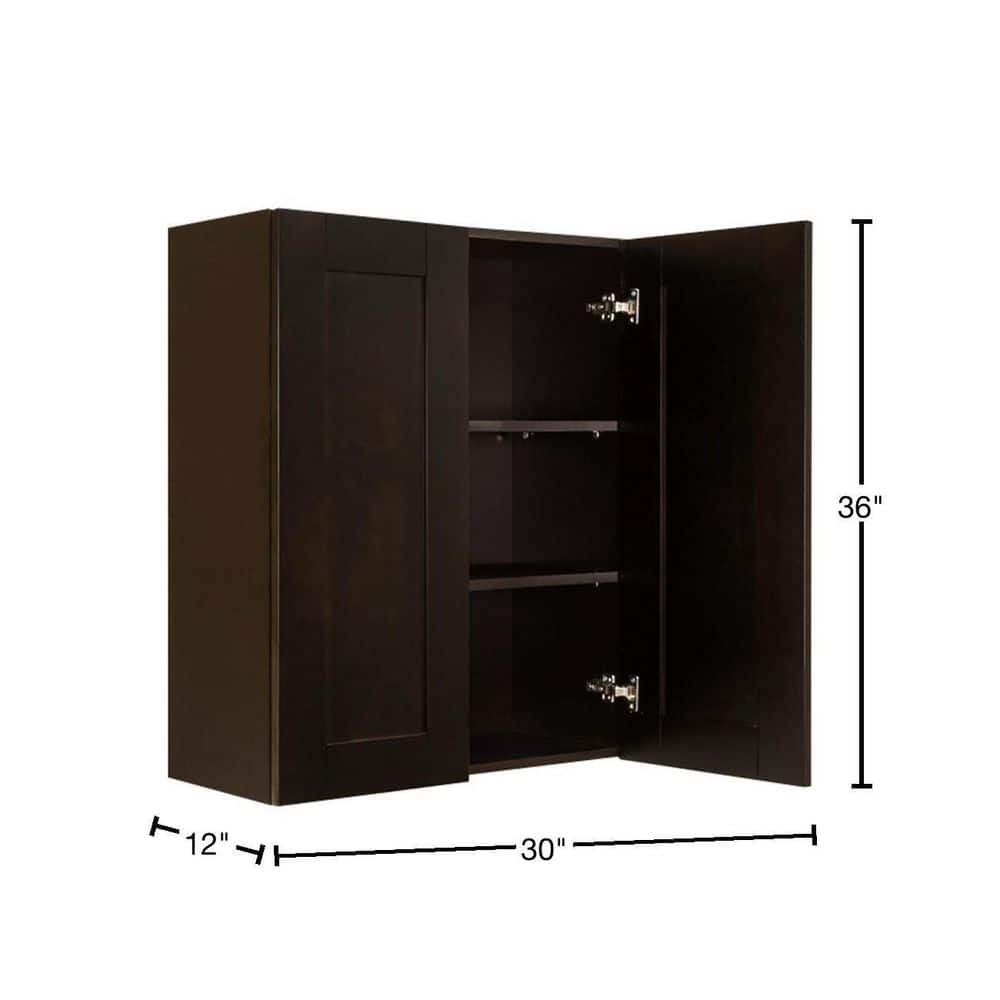 LIFEART CABINETRY Anchester Assembled 30 in. x 36 in. x 12 in. Wall Cabinet with 2 Doors 2 Shelves in Dark Espresso