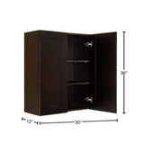 LIFEART CABINETRY Anchester Assembled 30 in. x 36 in. x 12 in. Wall Cabinet with 2 Doors 2 Shelves in Dark Espresso