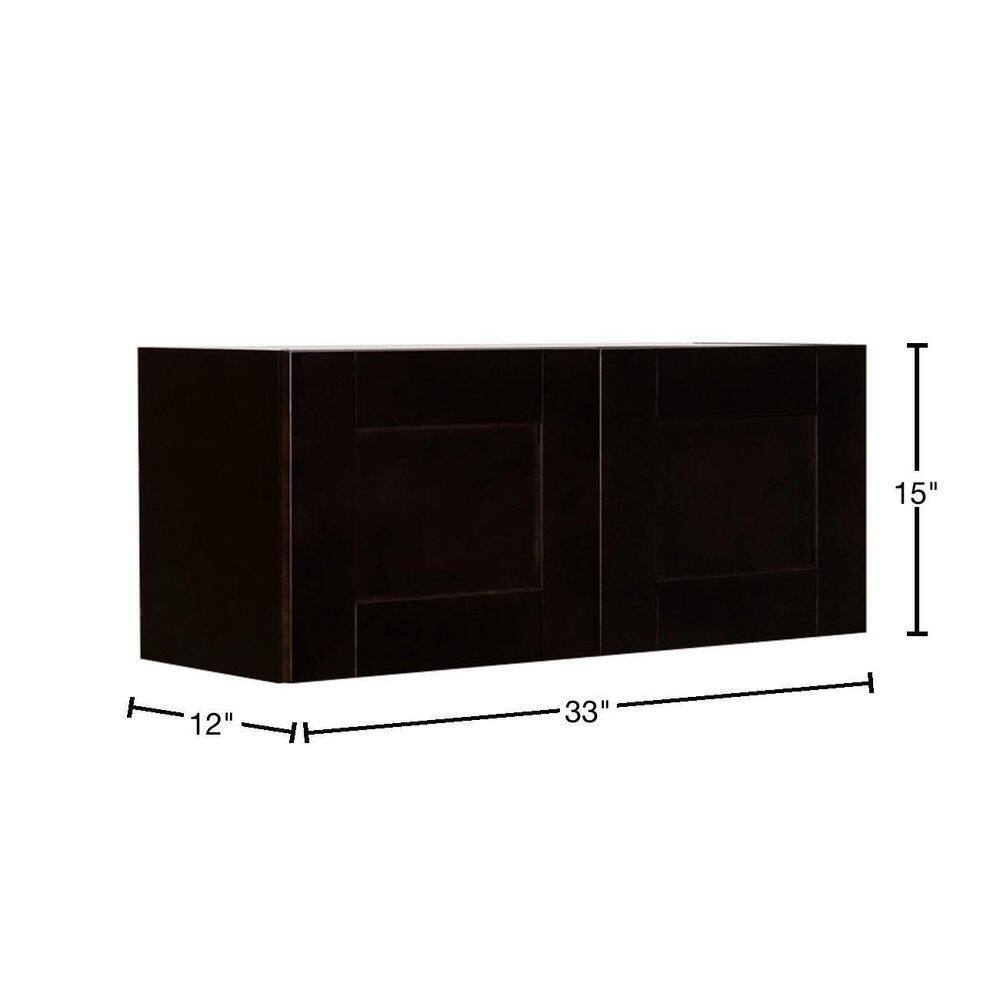 LIFEART CABINETRY Anchester Assembled 33 in. x 15 in. x 12 in. Wall Cabinet with 2 Doors No Shelf in Dark Espresso