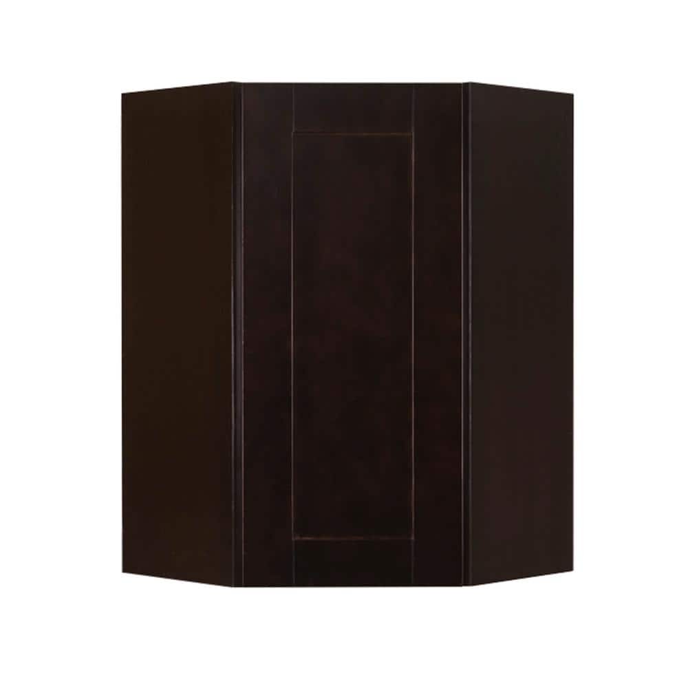 LIFEART CABINETRY Anchester Assembled 24x30x12 in. Wall Diagonal Corner Cabinet with 1 Door 2 Shelves in Dark Espresso