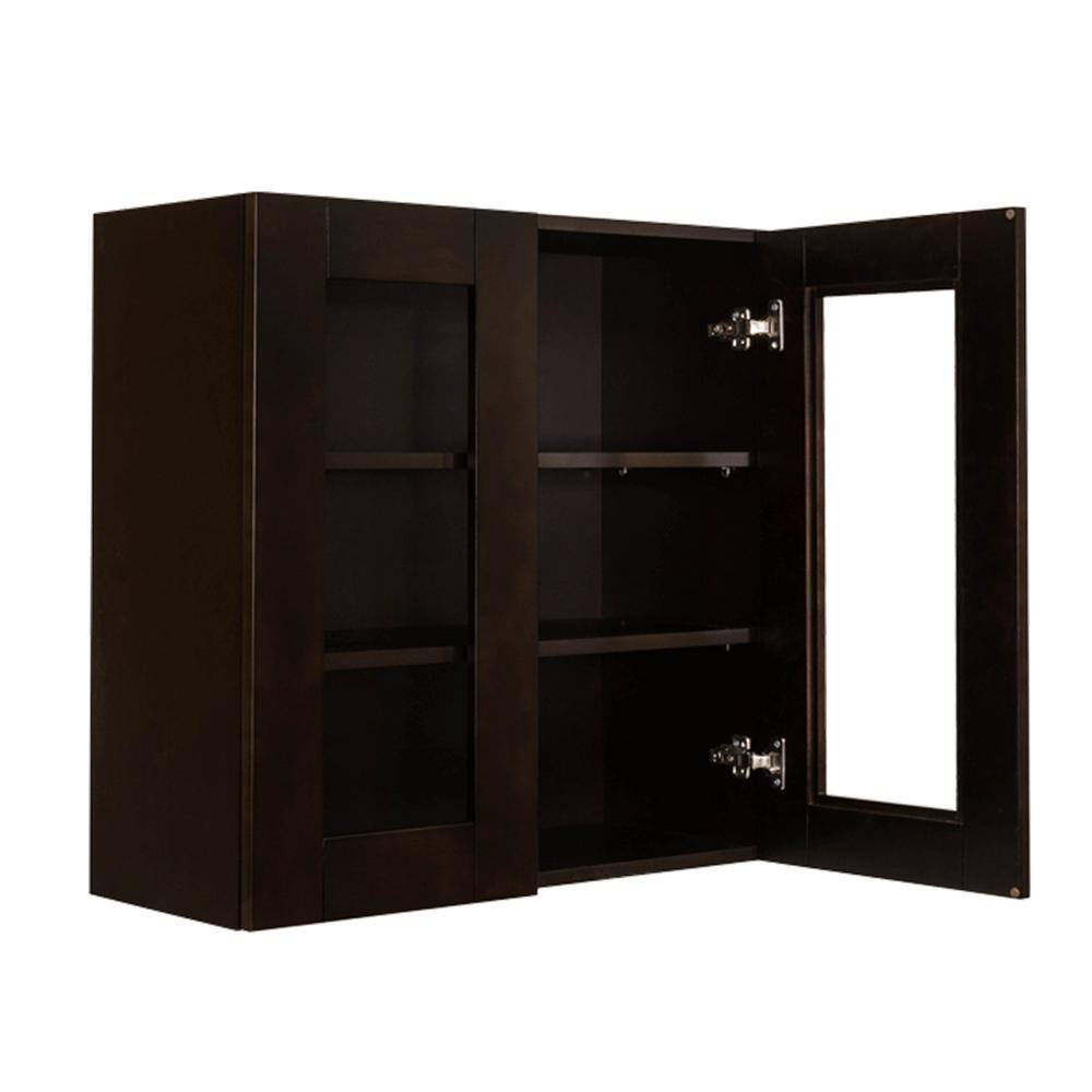 LIFEART CABINETRY Anchester Assembled 30 in. x 36 in. x 12 in. Wall Mullion Door Cabinet with 2 Doors 2 Shelves in Dark Espresso