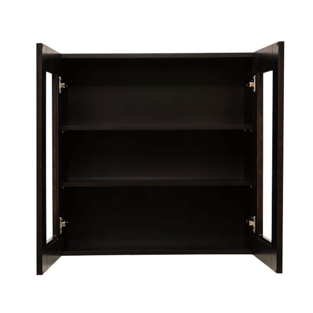 LIFEART CABINETRY Anchester Assembled 30 in. x 36 in. x 12 in. Wall Mullion Door Cabinet with 2 Doors 2 Shelves in Dark Espresso