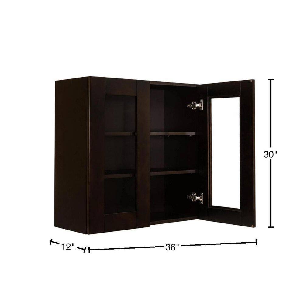 LIFEART CABINETRY Anchester Assembled 36 in. x 30 in. x 12 in. Wall Mullion Door Cabinet with 2 Doors 2 Shelves in Dark Espresso