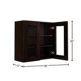 LIFEART CABINETRY Anchester Assembled 36 in. x 30 in. x 12 in. Wall Mullion Door Cabinet with 2 Doors 2 Shelves in Dark Espresso
