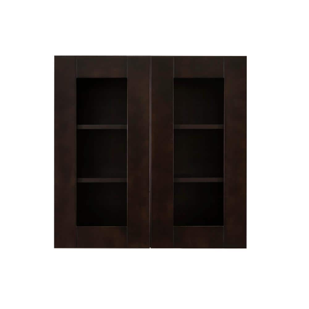 LIFEART CABINETRY Anchester Assembled 36 in. x 30 in. x 12 in. Wall Mullion Door Cabinet with 2 Doors 2 Shelves in Dark Espresso