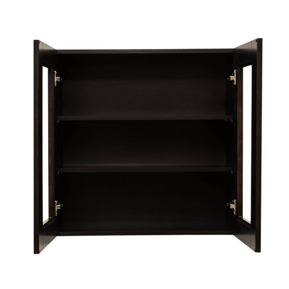 LIFEART CABINETRY Anchester Assembled 36 in. x 30 in. x 12 in. Wall Mullion Door Cabinet with 2 Doors 2 Shelves in Dark Espresso