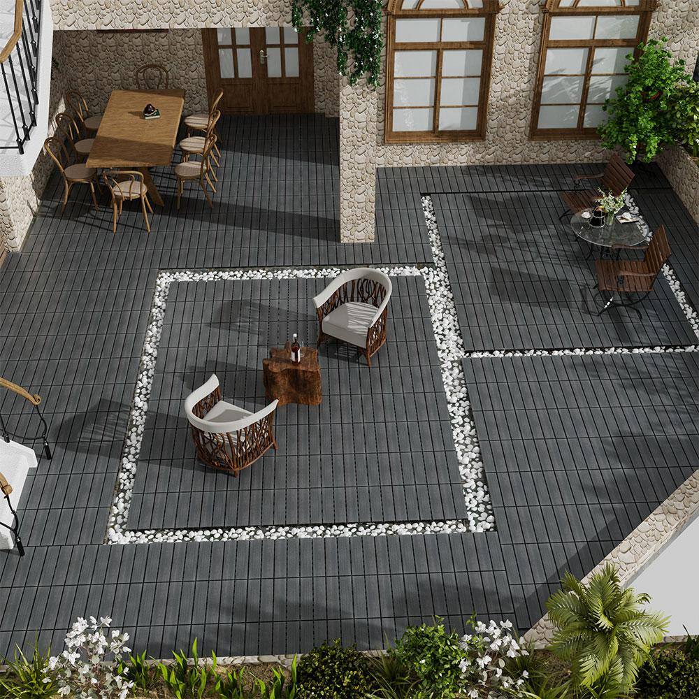 Afoxsos 1 ft. x 1 ft. Plastic Composite Deck Tile Set, All-Weather Easy to DIY and Maintain, Ash Grey (22-Pack)
