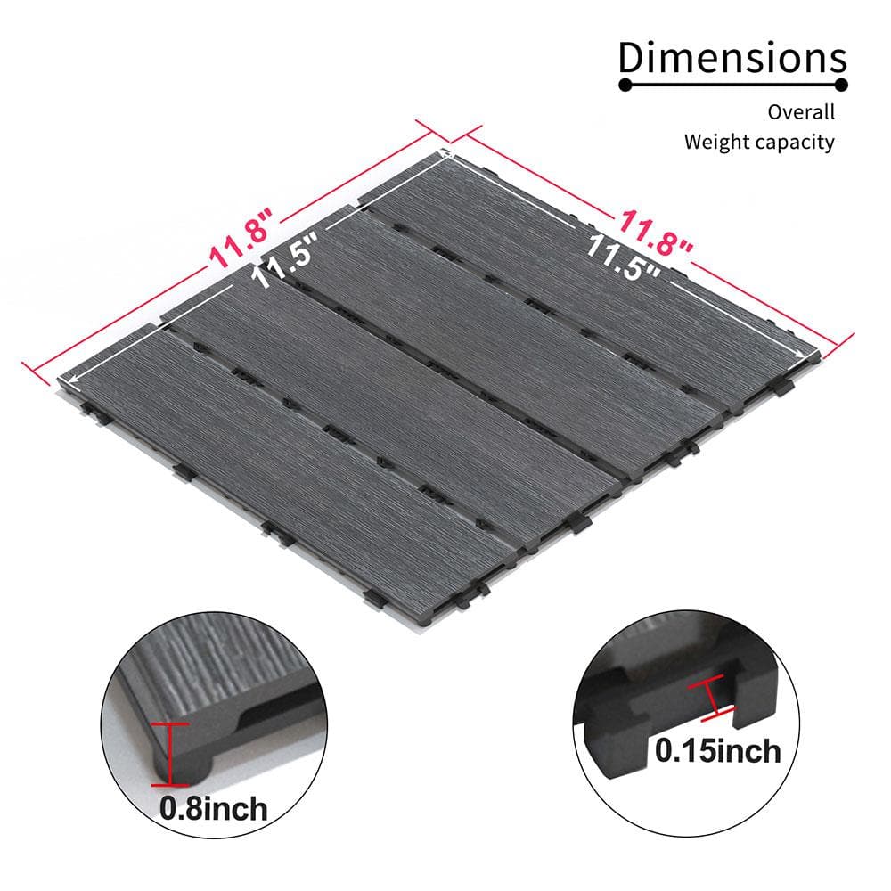 Afoxsos 1 ft. x 1 ft. Plastic Composite Deck Tile Set, All-Weather Easy to DIY and Maintain, Ash Grey (22-Pack)