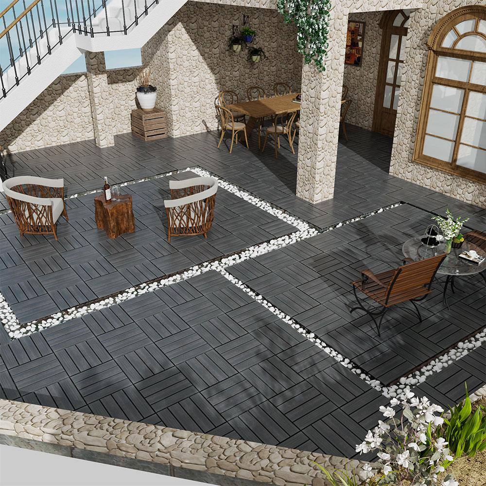 Afoxsos 1 ft. x 1 ft. Plastic Composite Deck Tile Set, All-Weather Easy to DIY and Maintain, Ash Grey (22-Pack)