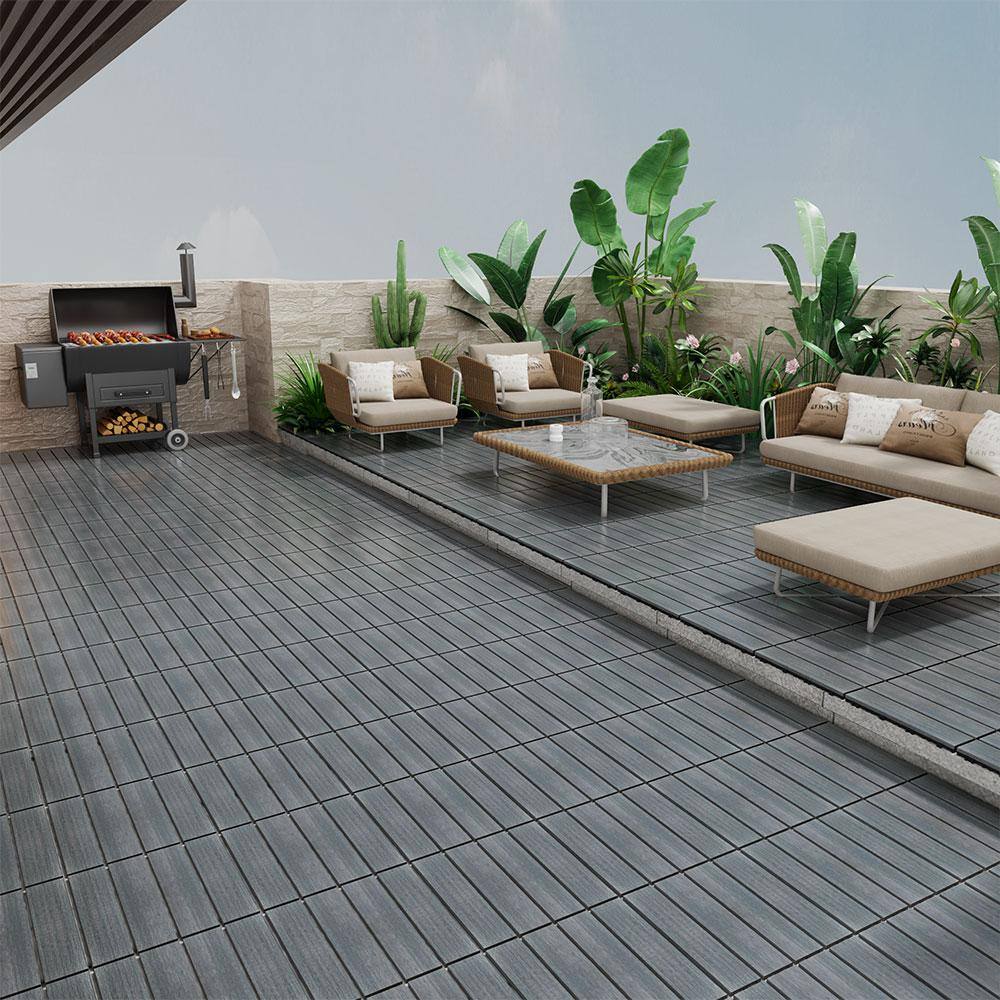 Afoxsos 1 ft. x 1 ft. Plastic Composite Deck Tile Set, All-Weather Easy to DIY and Maintain, Ash Grey (22-Pack)