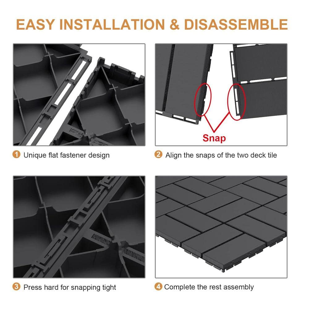 Afoxsos 12 ft. x 12 ft. Plastic Interlocking Deck Tiles Waterproof in Dark Gray (9 Per Pack)