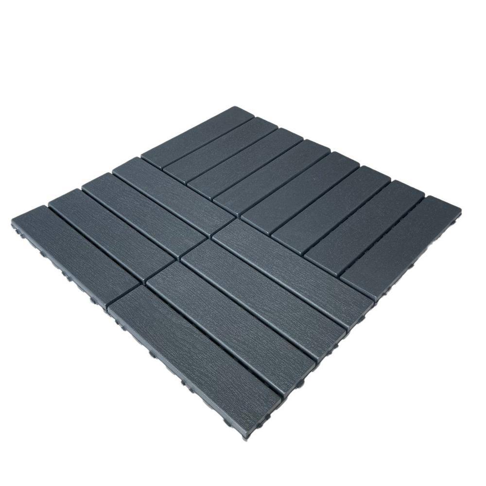 1 ft. x 1 ft. 4-Slate Composite Deck Tile in Dark Gray for Outdoor Flooring All Weather Use (44 Per Box)