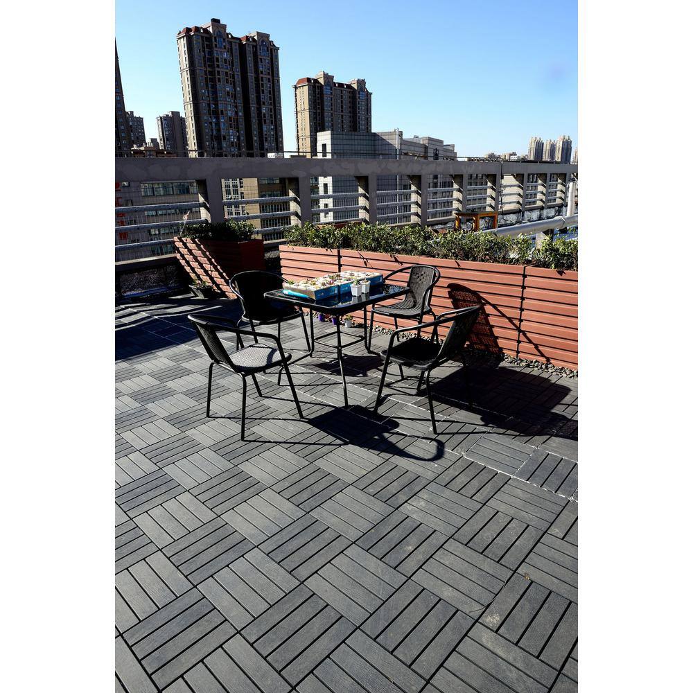 1 ft. x 1 ft. 4-Slate Composite Deck Tile in Dark Gray for Outdoor Flooring All Weather Use (44 Per Box)