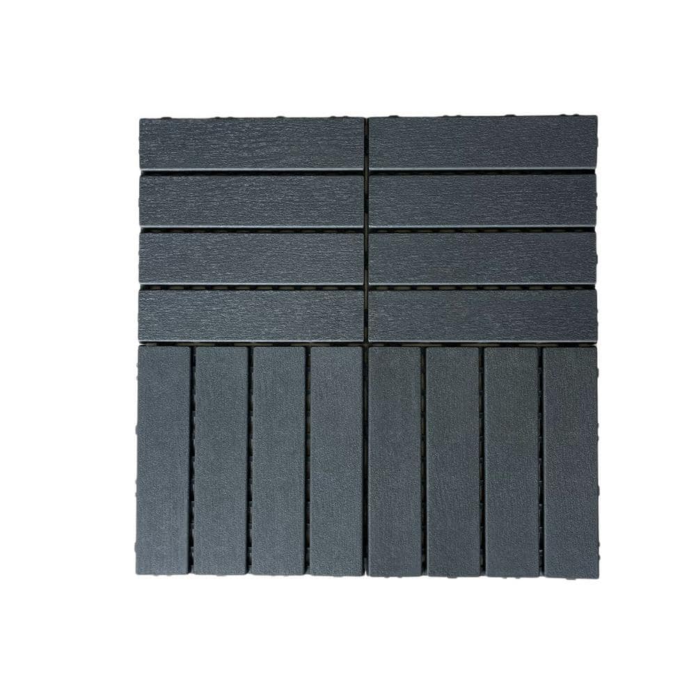 1 ft. x 1 ft. 4-Slate Composite Deck Tile in Dark Gray for Outdoor Flooring All Weather Use (44 Per Box)