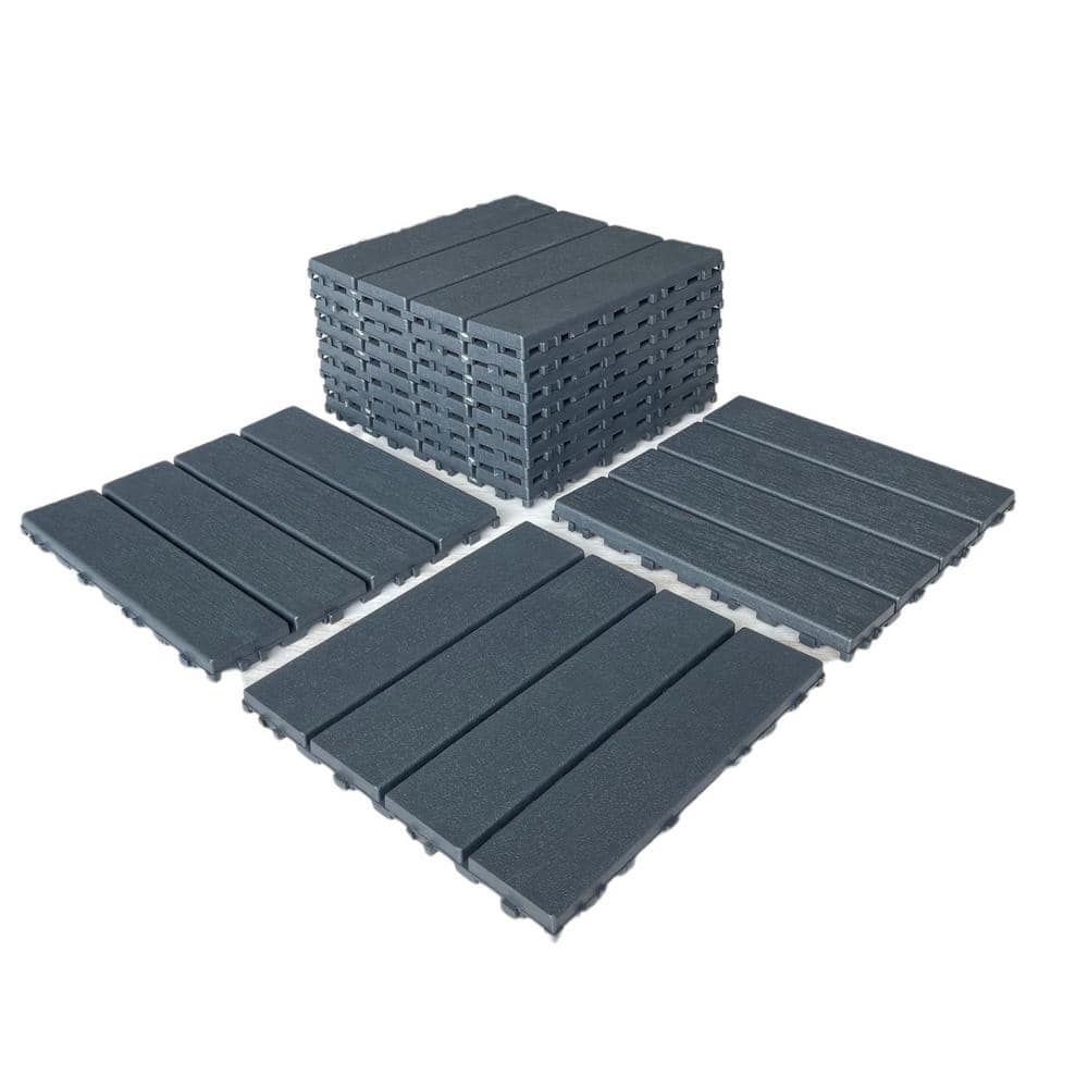1 ft. x 1 ft. 4-Slate Composite Deck Tile in Dark Gray for Outdoor Flooring All Weather Use (44 Per Box)