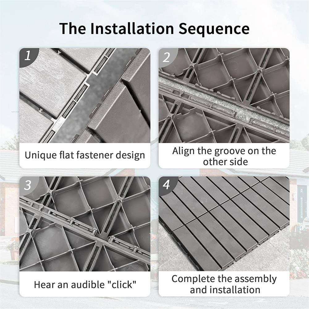 1 ft. x 1 ft. Composite Deck Tile Patio Interlocking Deck Tiles for Balcony Porch Backyard in Dark Gray (Pack of 9)