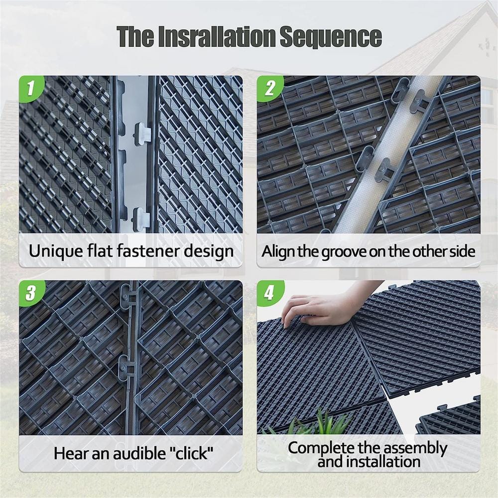 1 ft. W x 1 ft. L Square Plastic Patio Interlocking Deck Tile in Dark Gray All Weather for Balcony (Pack of 9)