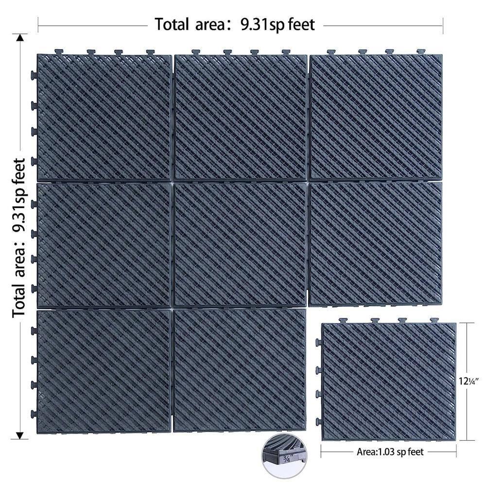 1 ft. W x 1 ft. L Square Plastic Patio Interlocking Deck Tile in Dark Gray All Weather for Balcony (Pack of 9)