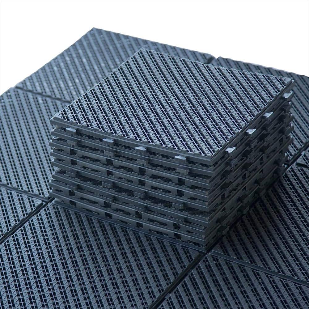 1 ft. W x 1 ft. L Square Plastic Patio Interlocking Deck Tile in Dark Gray All Weather for Balcony (Pack of 9)