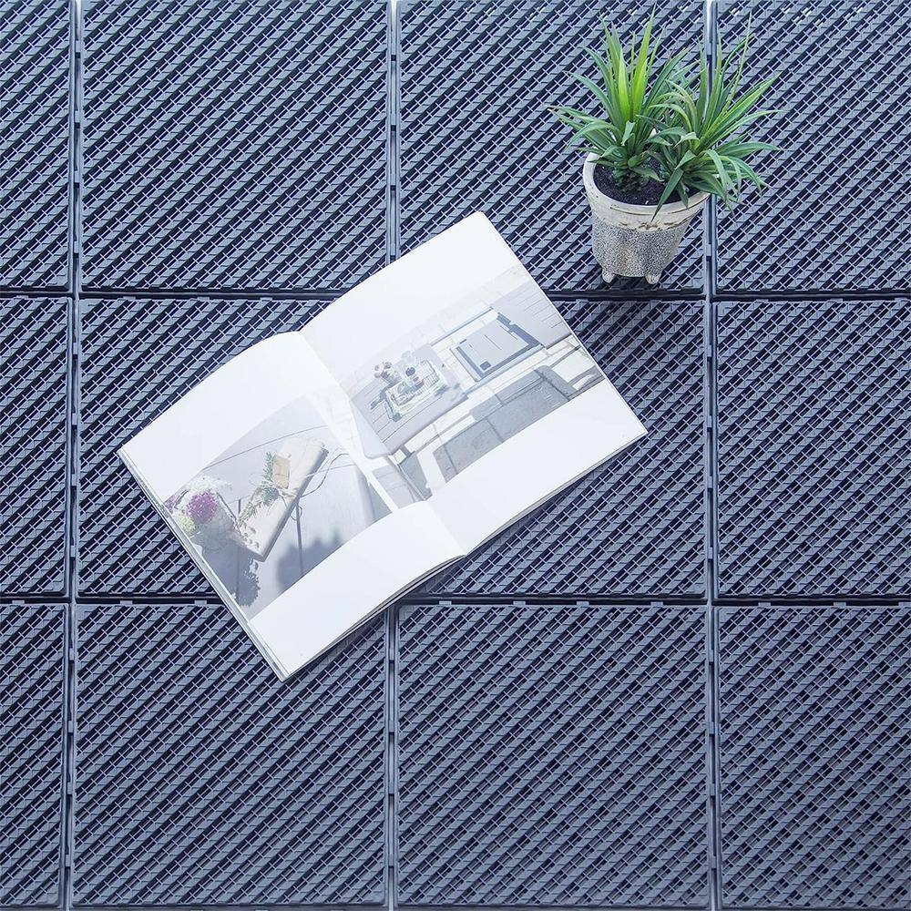 1 ft. W x 1 ft. L Square Plastic Patio Interlocking Deck Tile in Dark Gray All Weather for Balcony (Pack of 9)