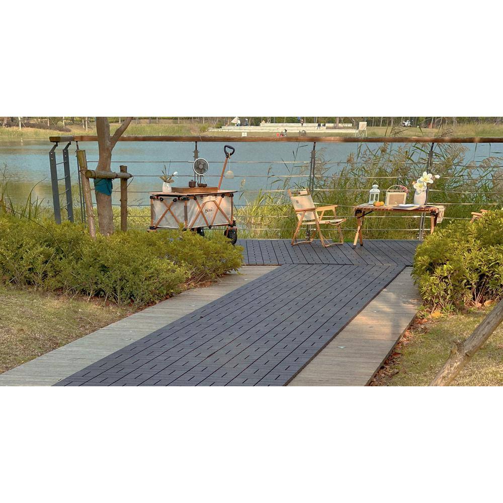 1 ft. x 1 ft. Patio Plastic Interlocking Square Waterproof Deck Tile in Dark Gray (44-Pack) for Poolside Backyard
