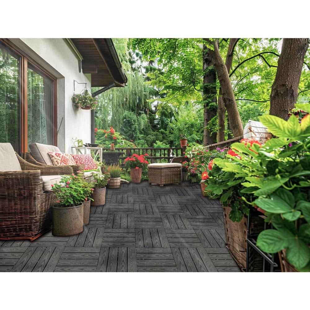 1 ft. x 1 ft. Wood Plastic Composite Deck Tile in Dark Gray, Resist Rust, Water, Easy to DIY and Maintain(20 per Case)