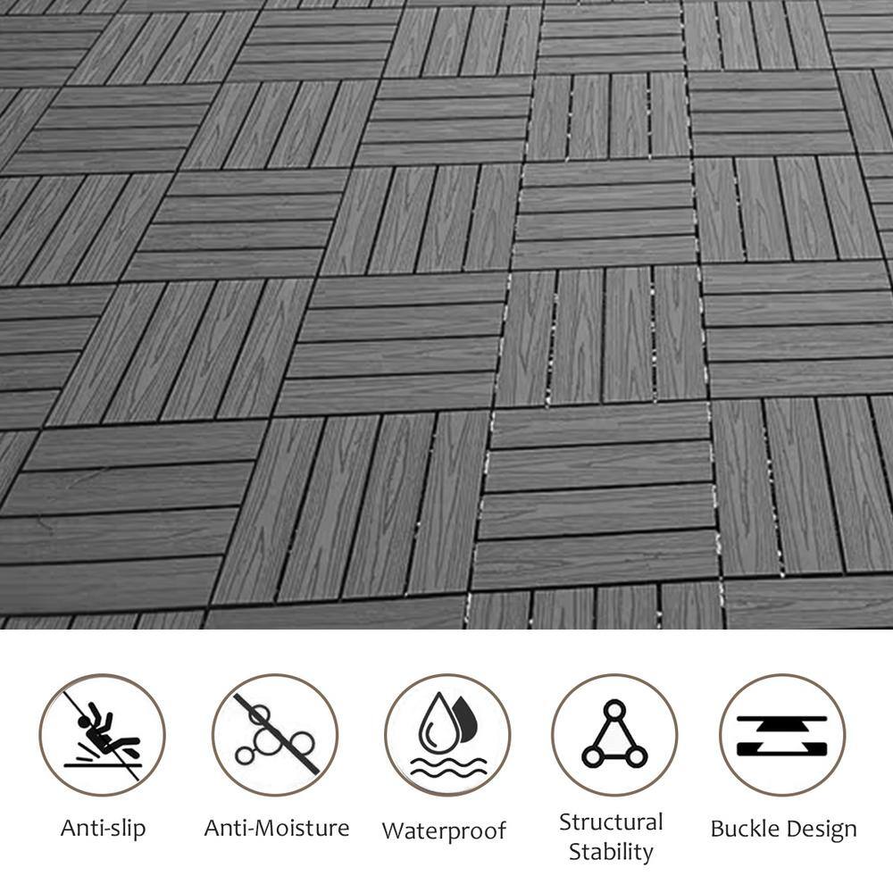 1 ft. x 1 ft. Wood Plastic Composite Deck Tile in Dark Gray, Resist Rust, Water, Easy to DIY and Maintain(20 per Case)