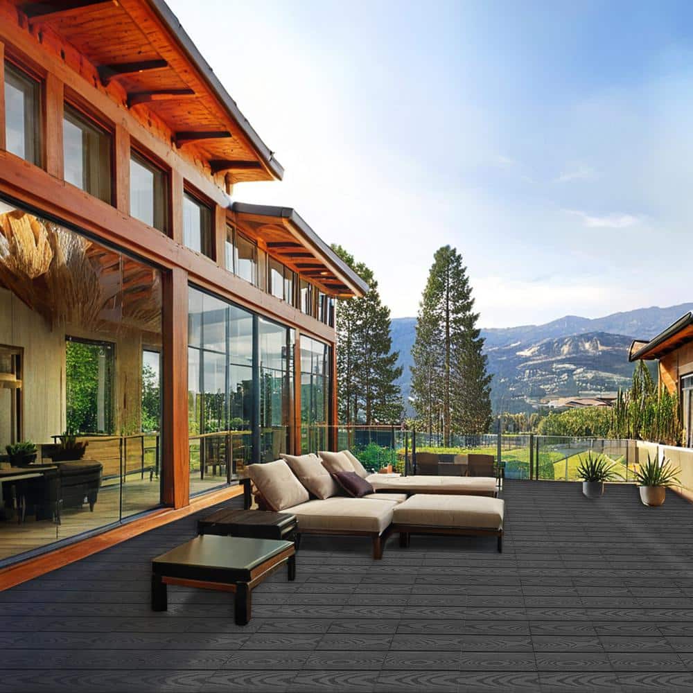 1 ft. x 1 ft. Wood Plastic Composite Deck Tile in Dark Gray, Resist Rust, Water, Easy to DIY and Maintain(20 per Case)