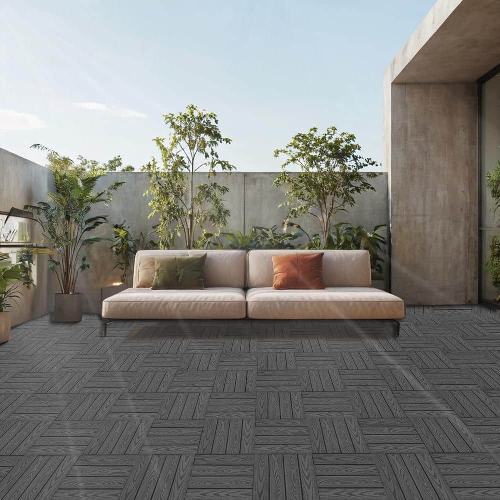 1 ft. x 1 ft. Wood Plastic Composite Deck Tile in Dark Gray, Resist Rust, Water, Easy to DIY and Maintain(20 per Case)
