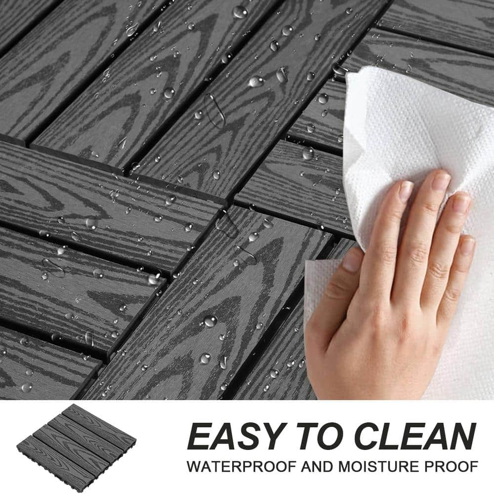 1 ft. x 1 ft. Wood Plastic Composite Deck Tile in Dark Gray, Resist Rust, Water, Easy to DIY and Maintain(20 per Case)